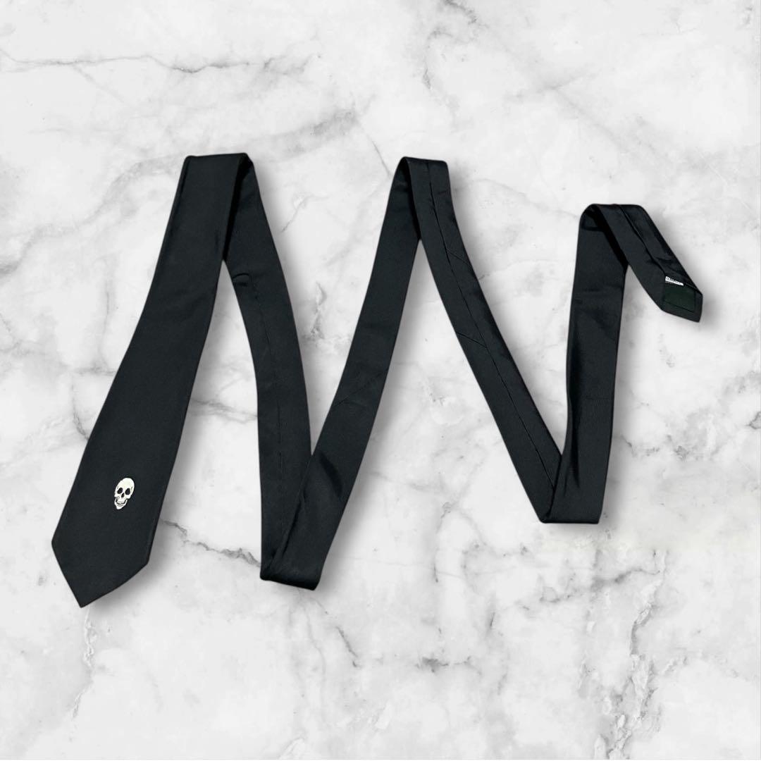 【希少】Dior ディオール　ネクタイ　ソリッド　黒　ナロータイ　スカル　ドクロ