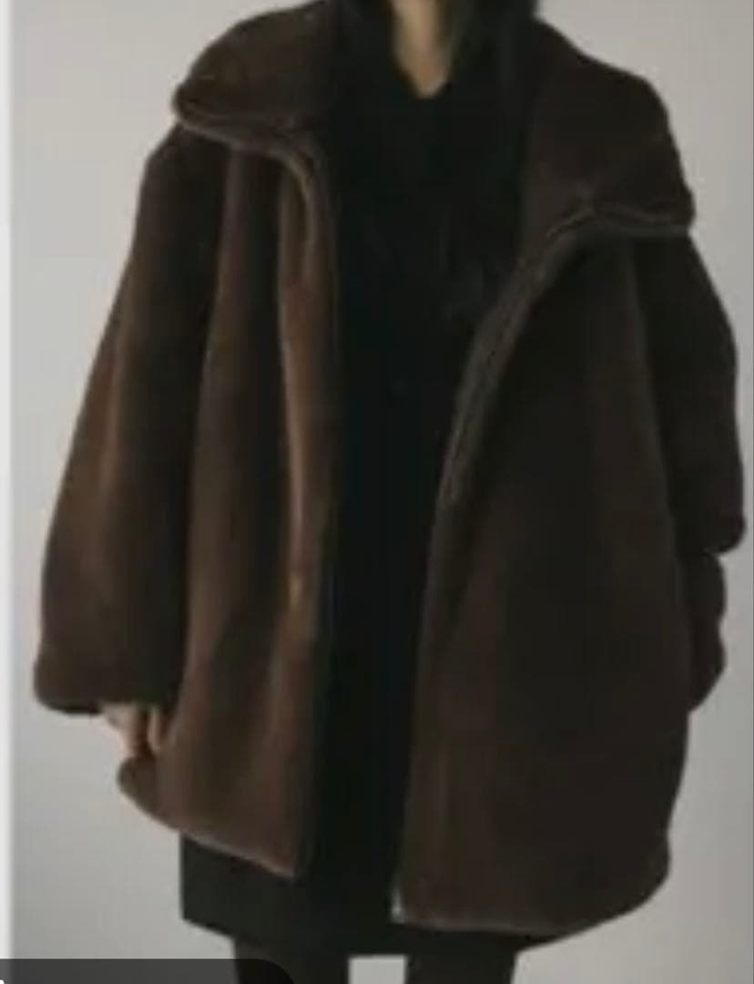 【スタイルミキサー】フードフェイクファーコート　チョコレートブラウン