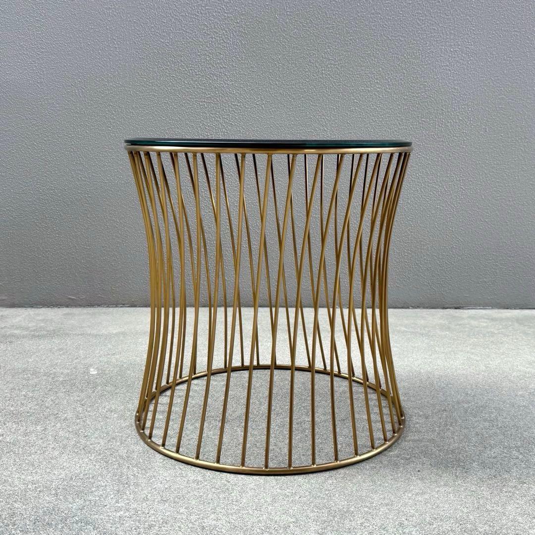 美品✴︎関家具 ラウンド サイドテーブル ガラス天板 ブラス 螺旋 高級 テーブル