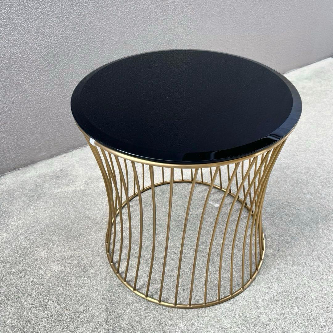 美品✴︎関家具 ラウンド サイドテーブル ガラス天板 ブラス 螺旋 高級 テーブル