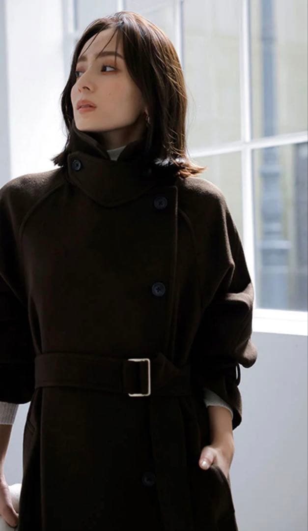 anuans アニュアンスダークブラウン ロングコート ベルト付き