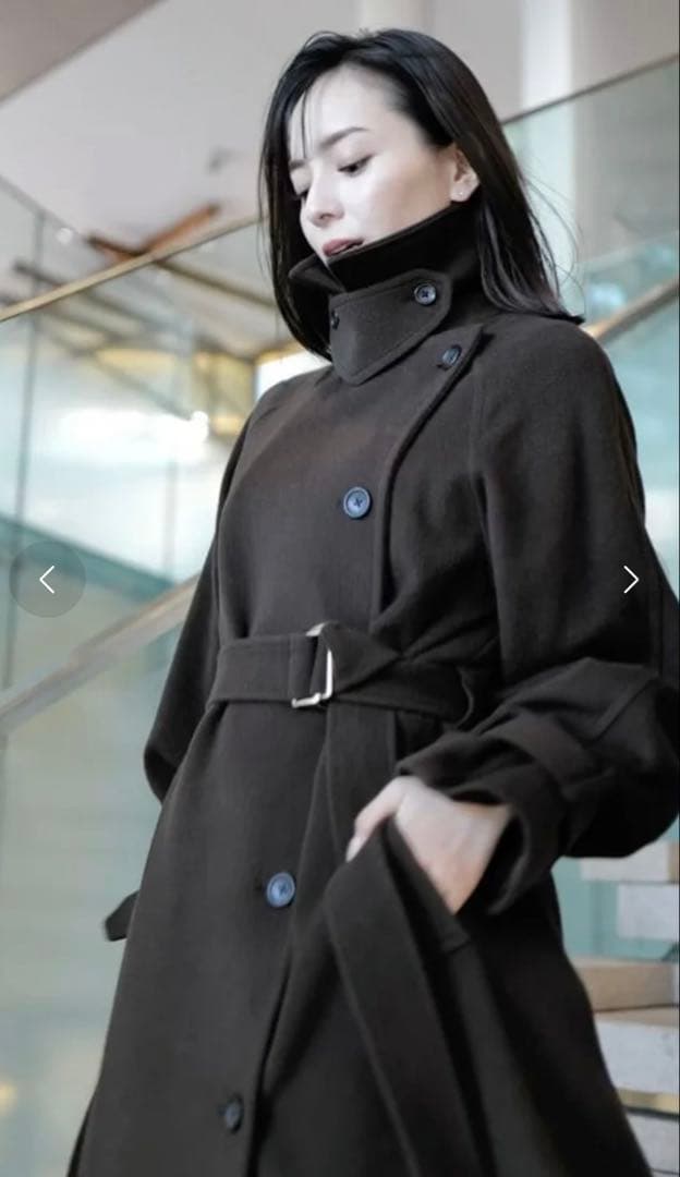 anuans アニュアンスダークブラウン ロングコート ベルト付き