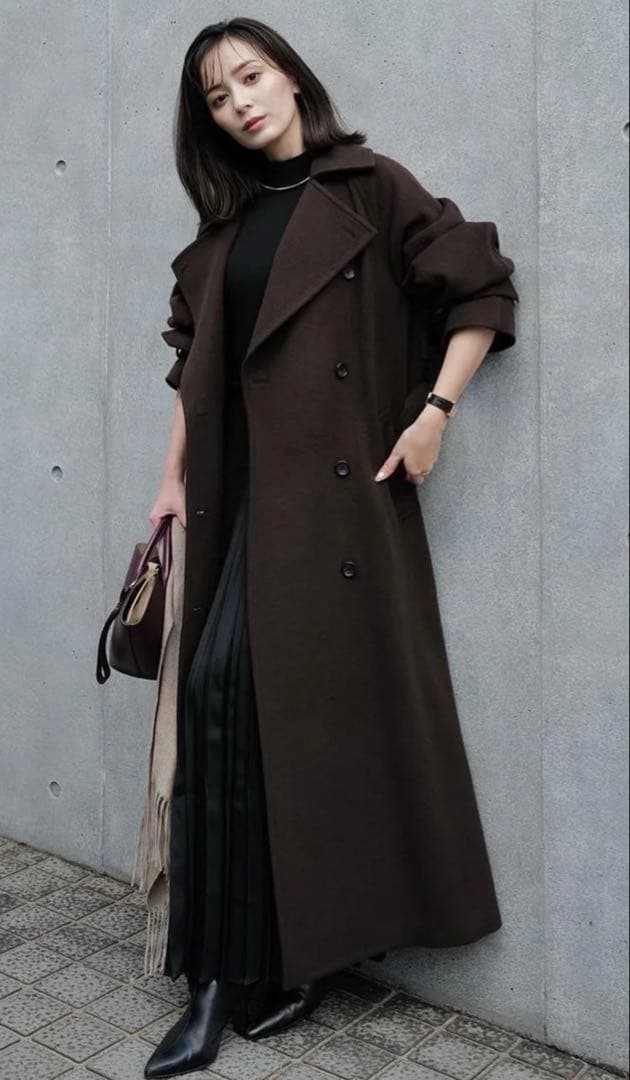 anuans アニュアンスダークブラウン ロングコート ベルト付き