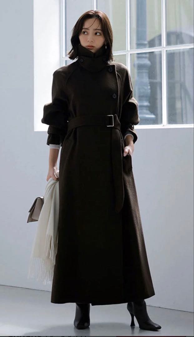 anuans アニュアンスダークブラウン ロングコート ベルト付き