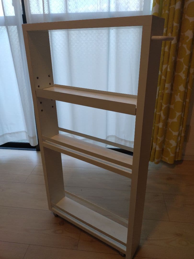 ホワイト木製キッチンワゴン ハンドル付き 隙間収納9.5cm