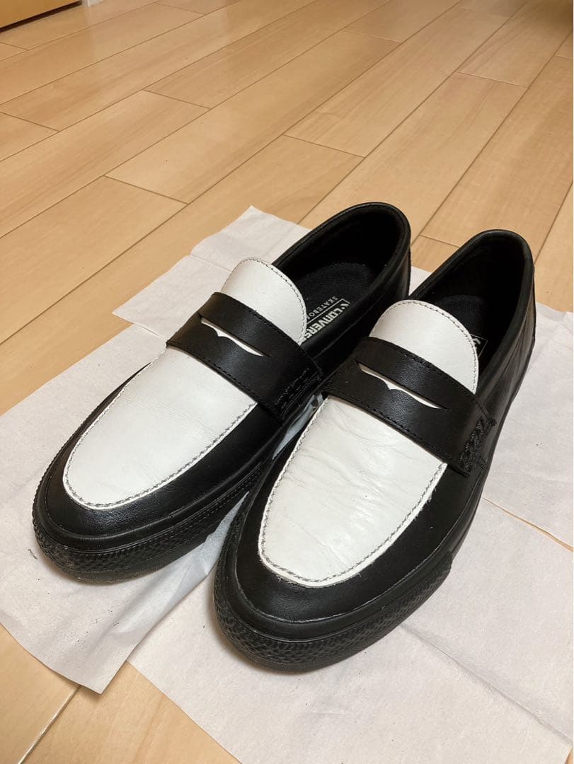 【まいだす】【美品】コンバース　ローファー　白黒　27.5 メンズ