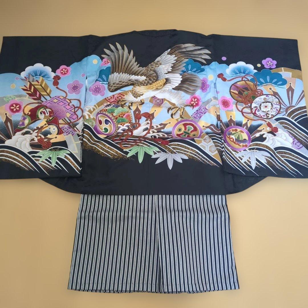 七五三 子供用 着物 鷹 黒 男の子 袴セット