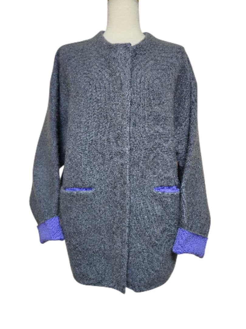 aga アーガ　バイカラーラクーンニットカーディガン ジャケット羊毛入り