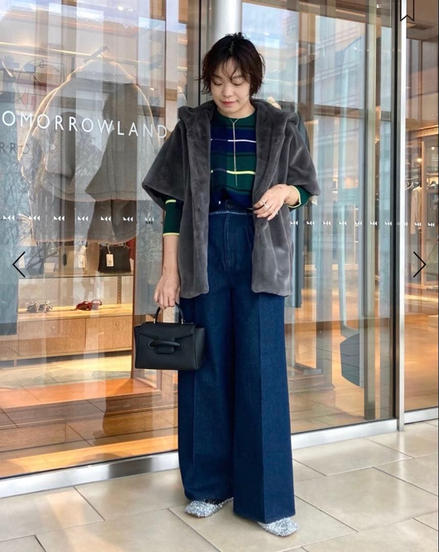 TOMORROWLAND スムースファー フーディーポンチョ（グレー）