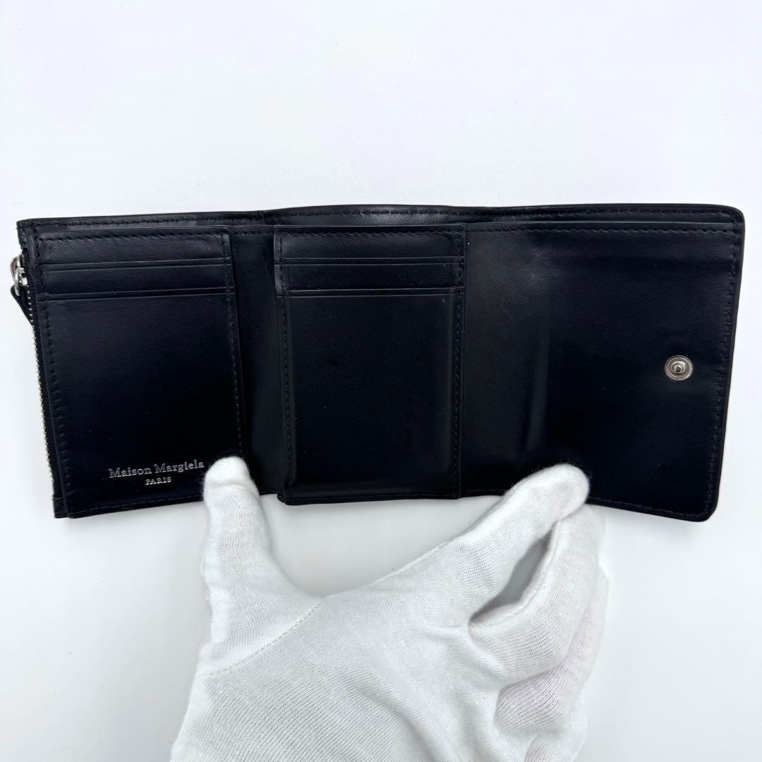 【美品】メゾンマルジェラ 4ステッチ 三つ折り財布 ブラック トライフォールド