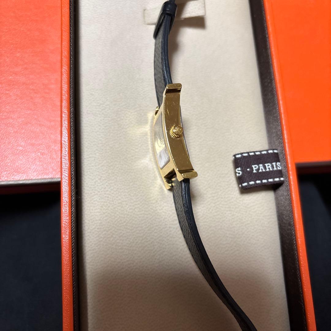 エルメス　Hウォッチ　白文字盤　ブラックレザーベルト　稼動品