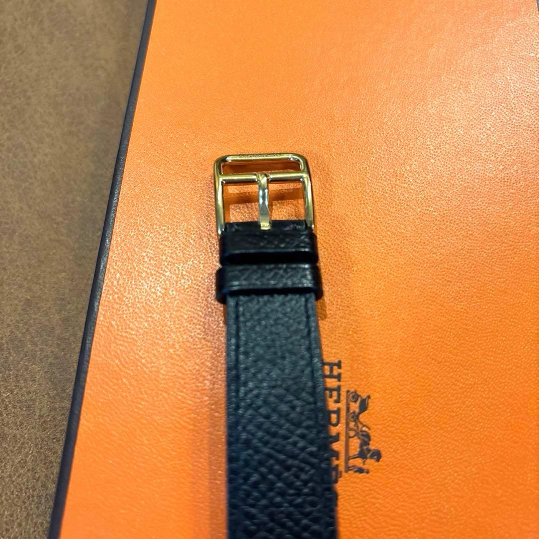 エルメス　Hウォッチ　白文字盤　ブラックレザーベルト　稼動品