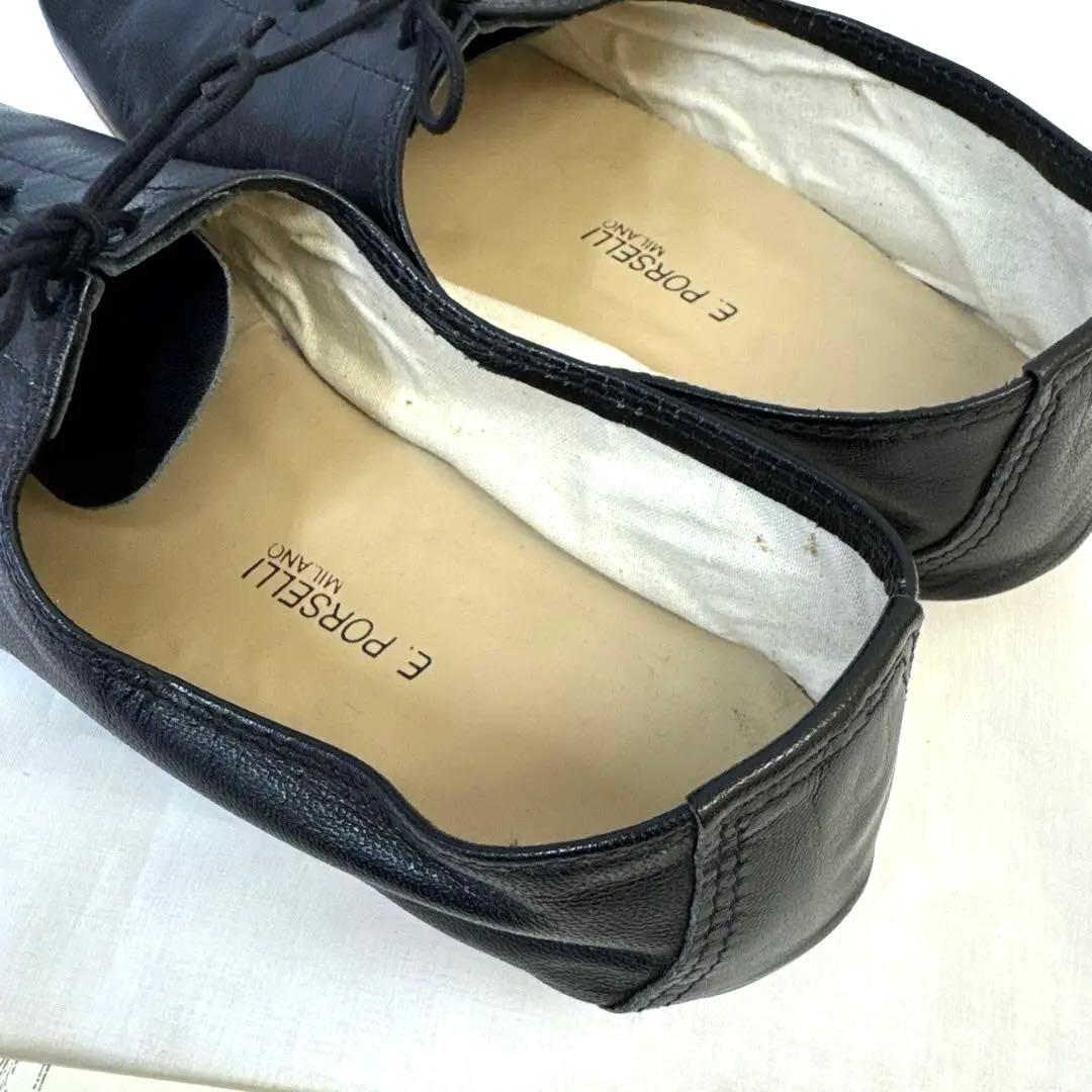 E. Porselli ブラックフラットシューズ