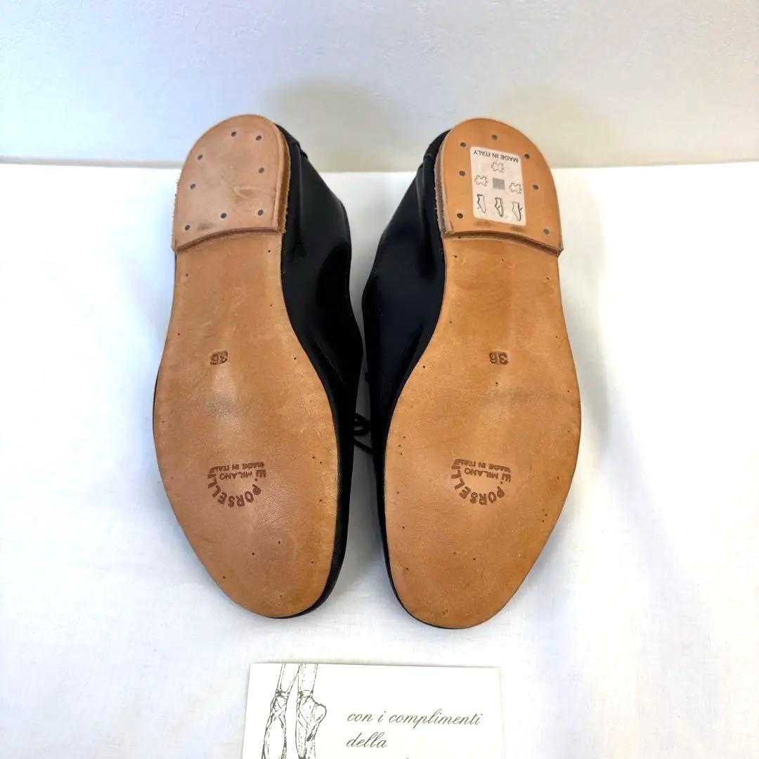 E. Porselli ブラックフラットシューズ