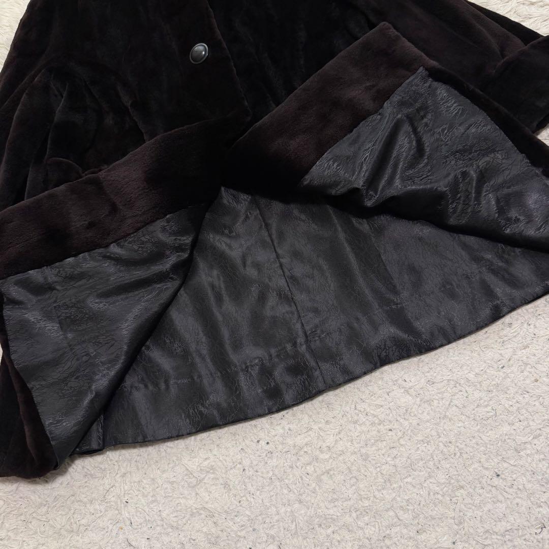 美品　エンバ　シェアードミンク　毛皮　ファーコート　総柄裏地　市松模様