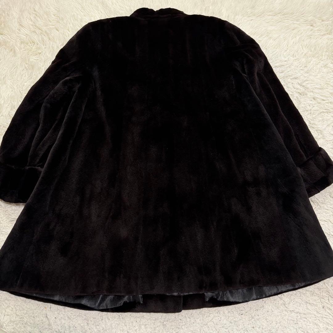 美品　エンバ　シェアードミンク　毛皮　ファーコート　総柄裏地　市松模様