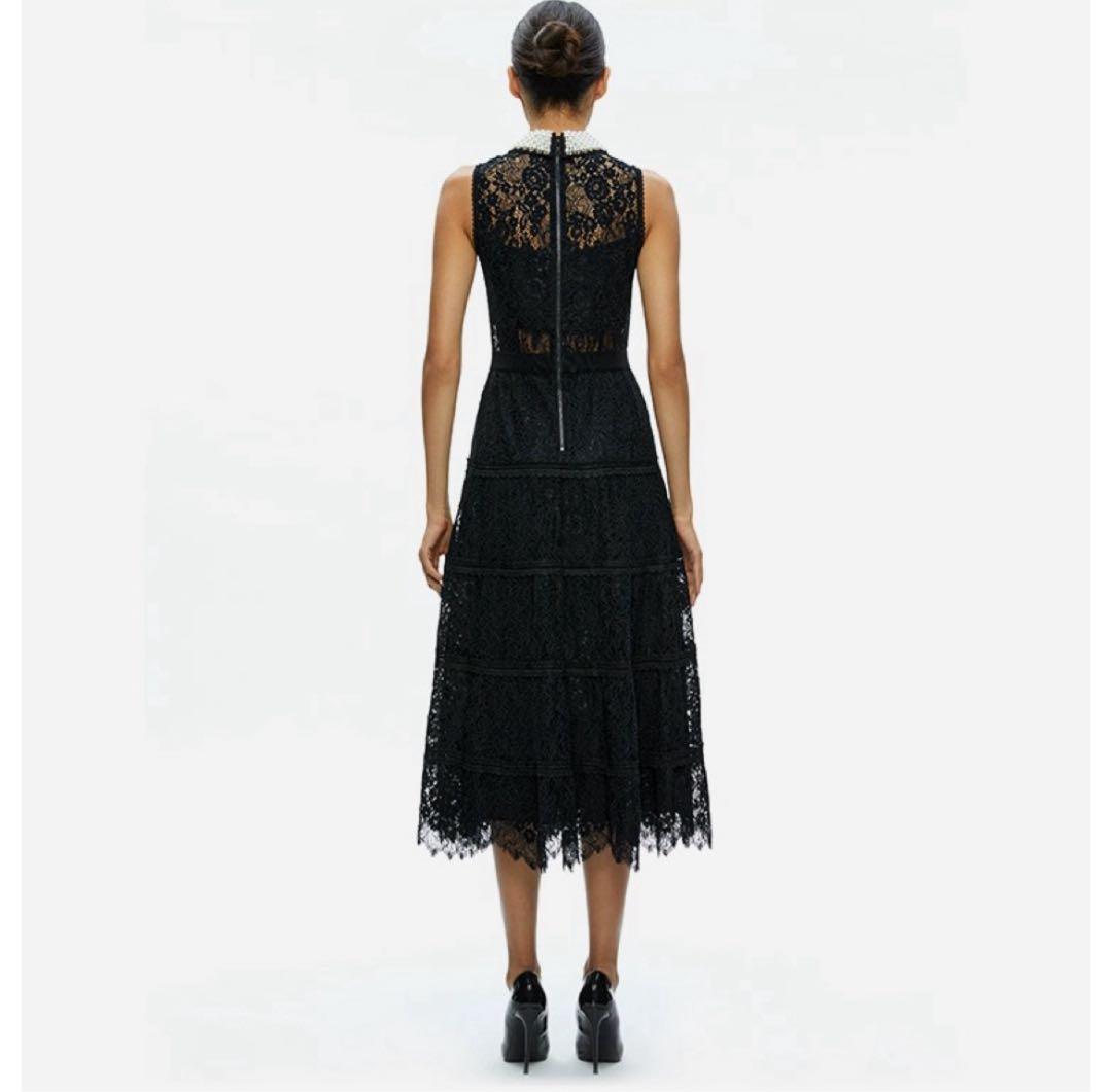 【新品未使用】アリスアンドオリビア総レースワンピース襟ビジュー黒ノースリーブ2