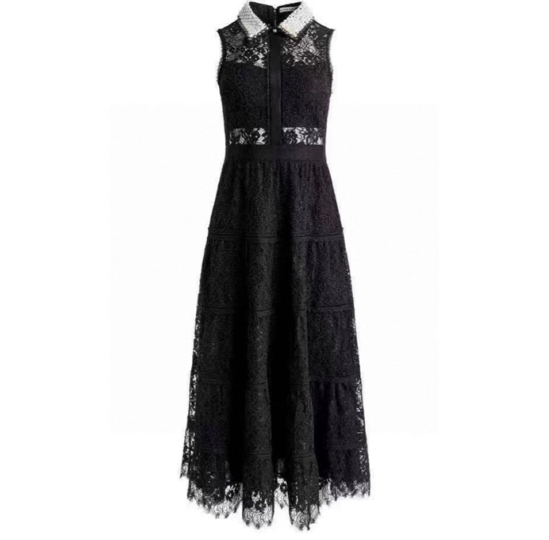 【新品未使用】アリスアンドオリビア総レースワンピース襟ビジュー黒ノースリーブ2