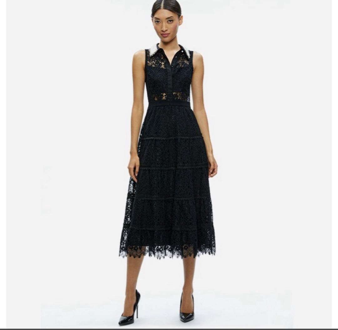 【新品未使用】アリスアンドオリビア総レースワンピース襟ビジュー黒ノースリーブ2