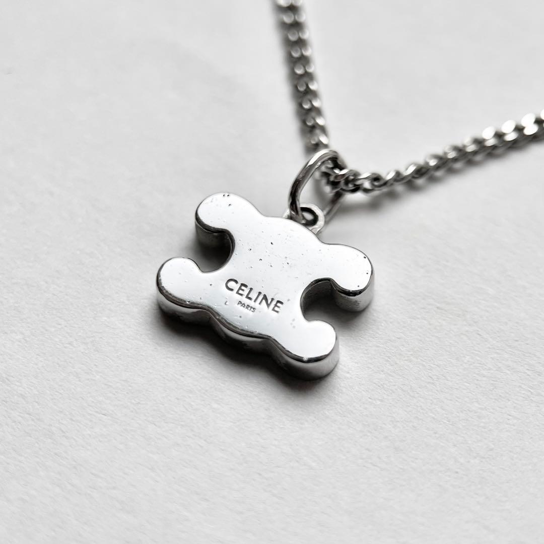 現行モデル 美品 セリーヌ トリオンフ ラインストーン ネックレス シルバー