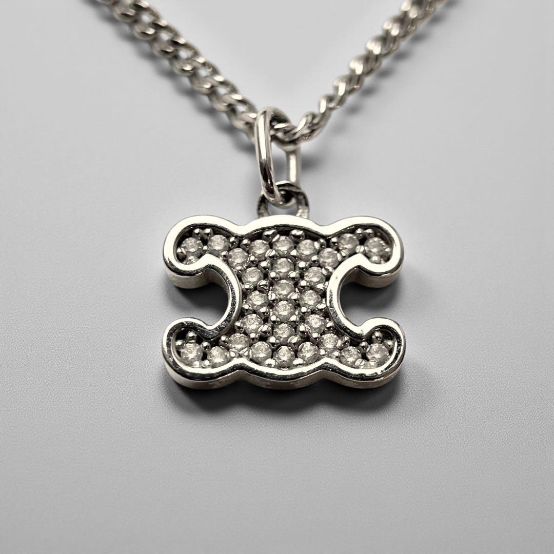 現行モデル 美品 セリーヌ トリオンフ ラインストーン ネックレス シルバー