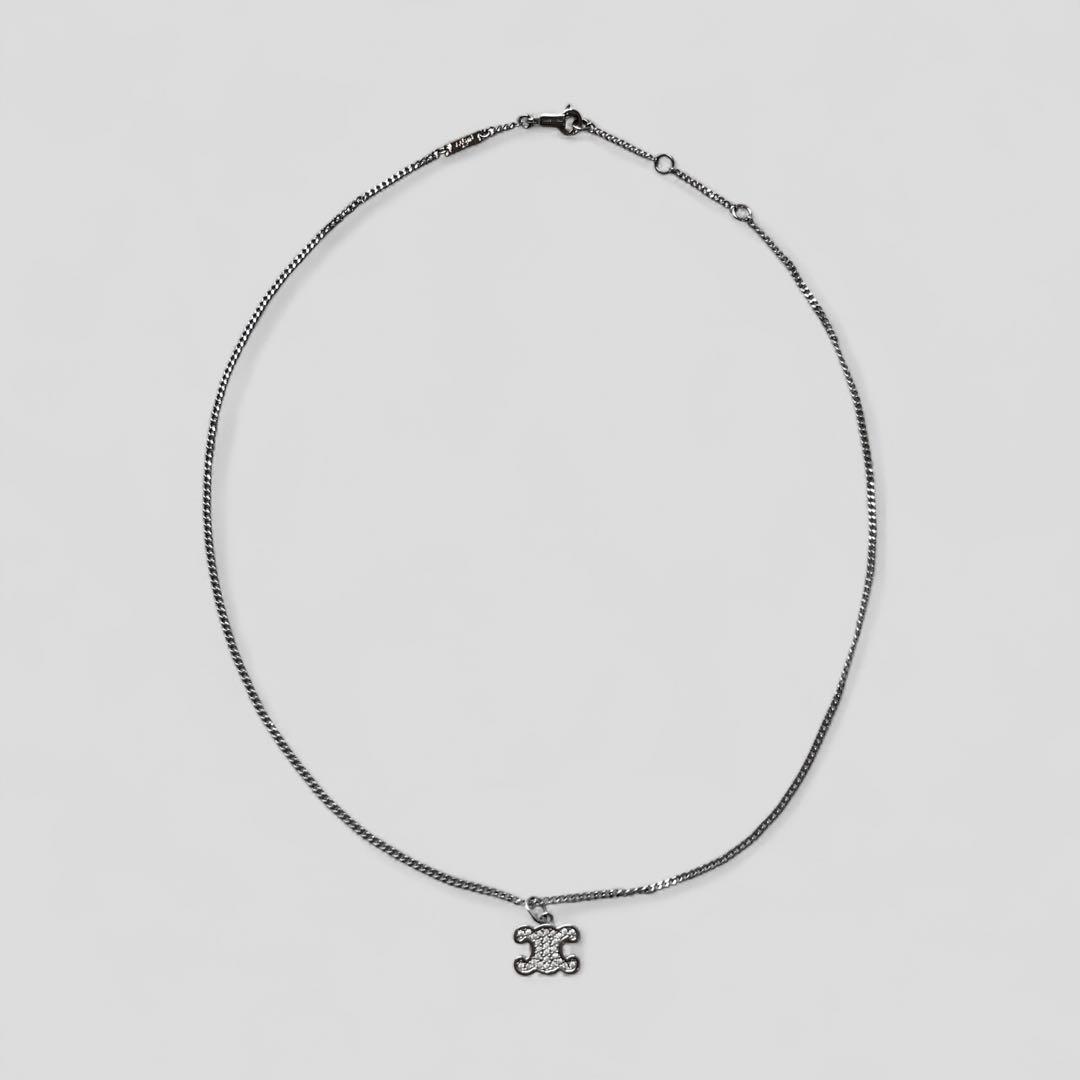 現行モデル 美品 セリーヌ トリオンフ ラインストーン ネックレス シルバー