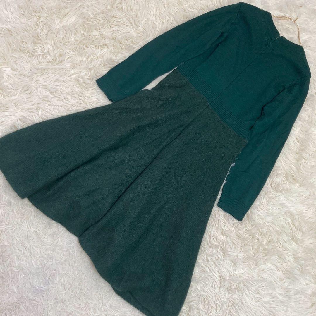 FRED PERRY ニットワンピース グリーン 8 キレイめ フレア オシャレ