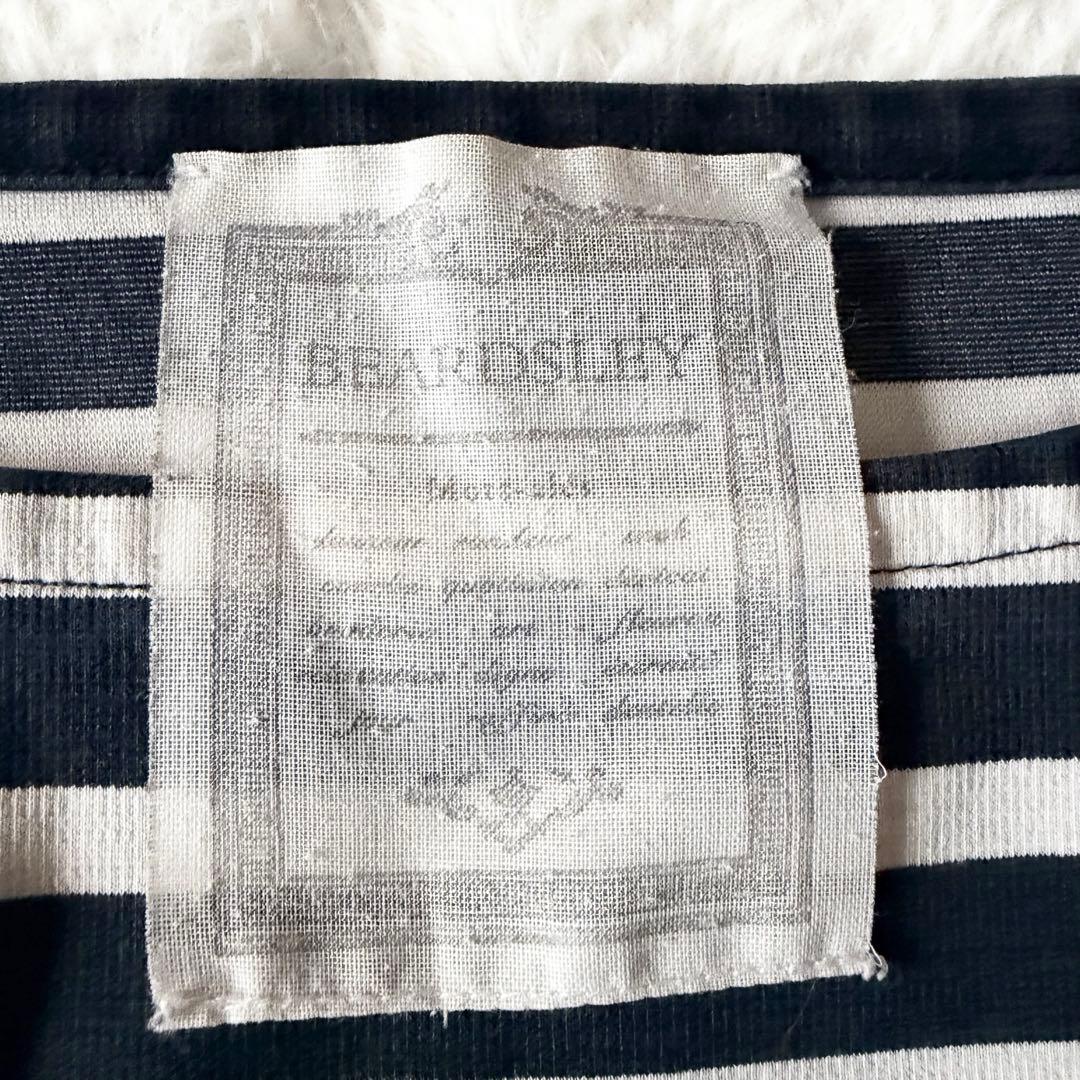 6088 【美品】 ビアズリー 裾レースカットソー ボーダー 調節リボン付き