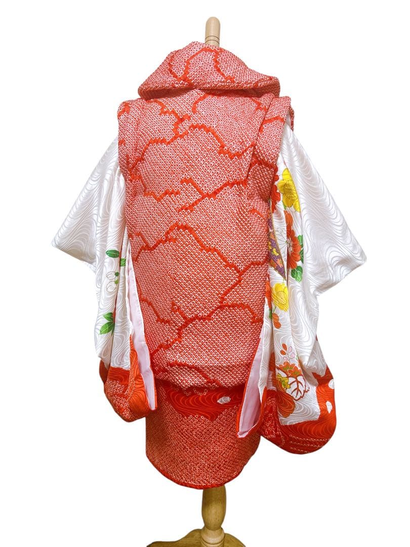 総絞り被布セット♡七五三　3歳　女の子　フルセット　一式　正絹　朱色
