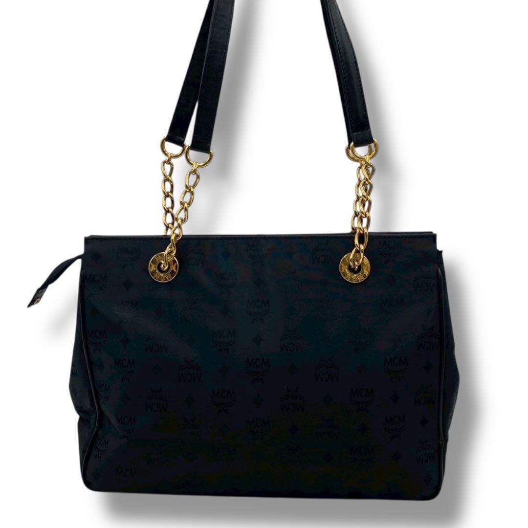 MCM エムシーエム トートバッグ モノグラム ヴィセトス柄 チェーン A4 黒