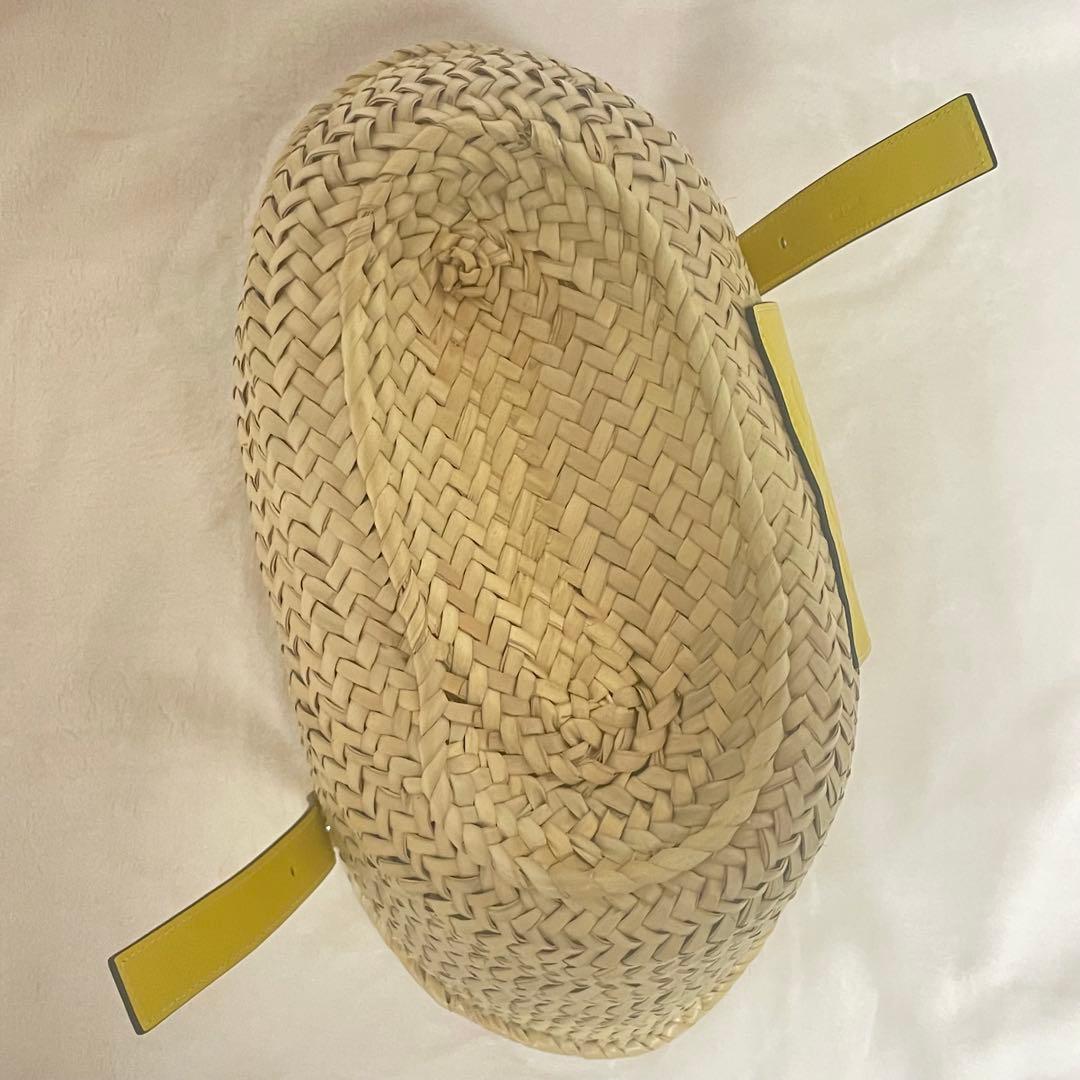 新品同様　ロエベ　バスケットバッグ　イエロー　ミディアムサイズ　ヤシの葉&カーフ