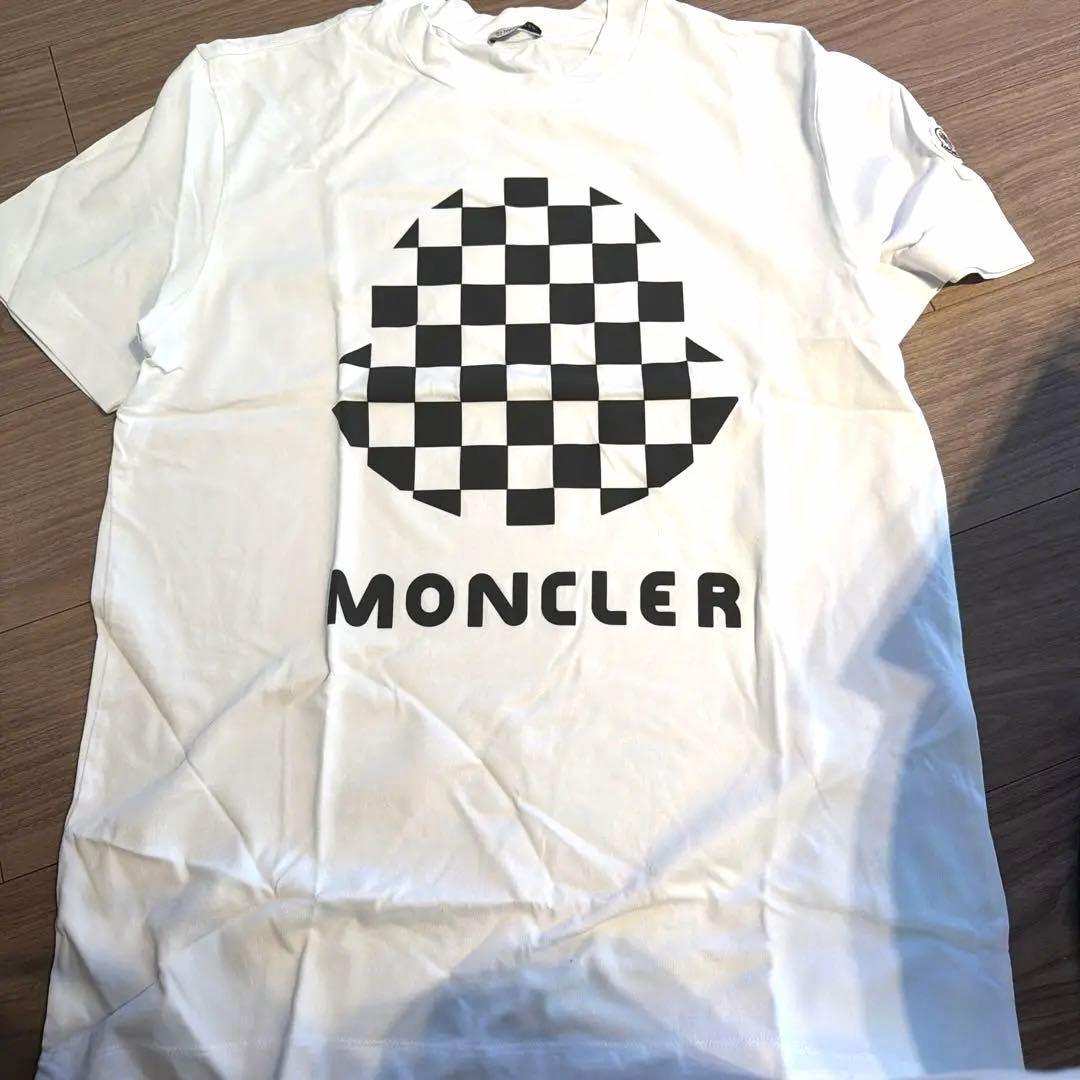 【美品/希少L】モンクレール チェッカーロゴ Tシャツ ホワイト 正規品