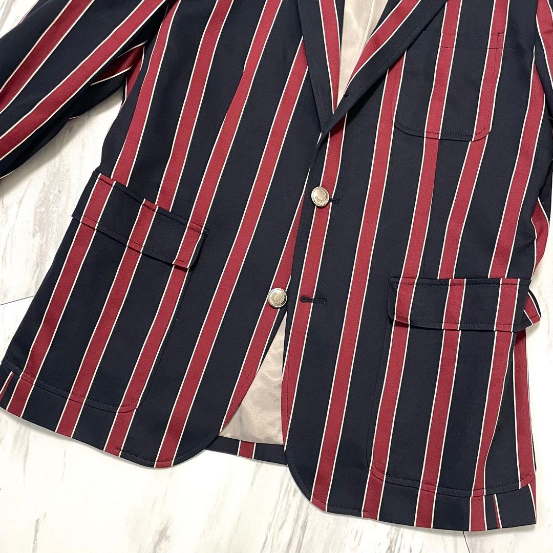 極美品 希少L⭐️フレッドペリー テーラードジャケット 銀ボタン 太ストライプ