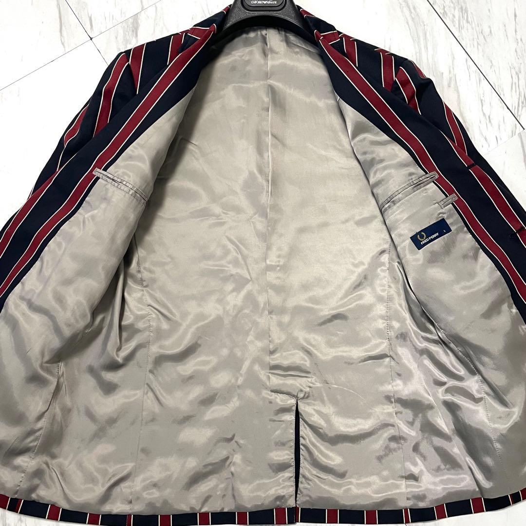 極美品 希少L⭐️フレッドペリー テーラードジャケット 銀ボタン 太ストライプ