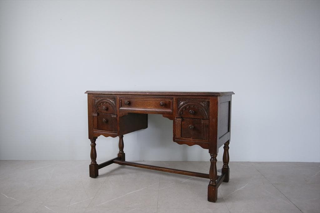 英国アンティーク木製デスク/勉強机/テーブル/飾り棚/オフィス事務(91-57)
