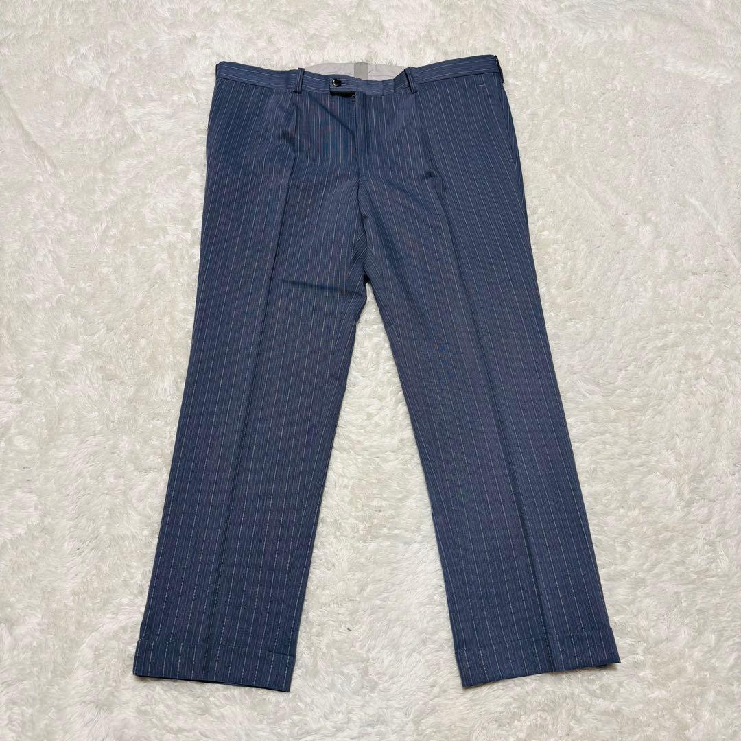 希少カラー ランバン 3ピース 高級 スーツ モヘヤ混 ブルー ストライプ M