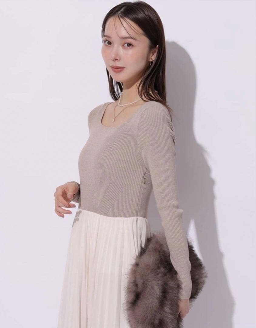 Mystrada プリーツメローラメニットワンピース