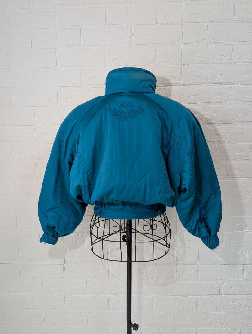 80s 古着 ブルゾン ダウン ジャケット 刺繍 vintage レトロ ブルー