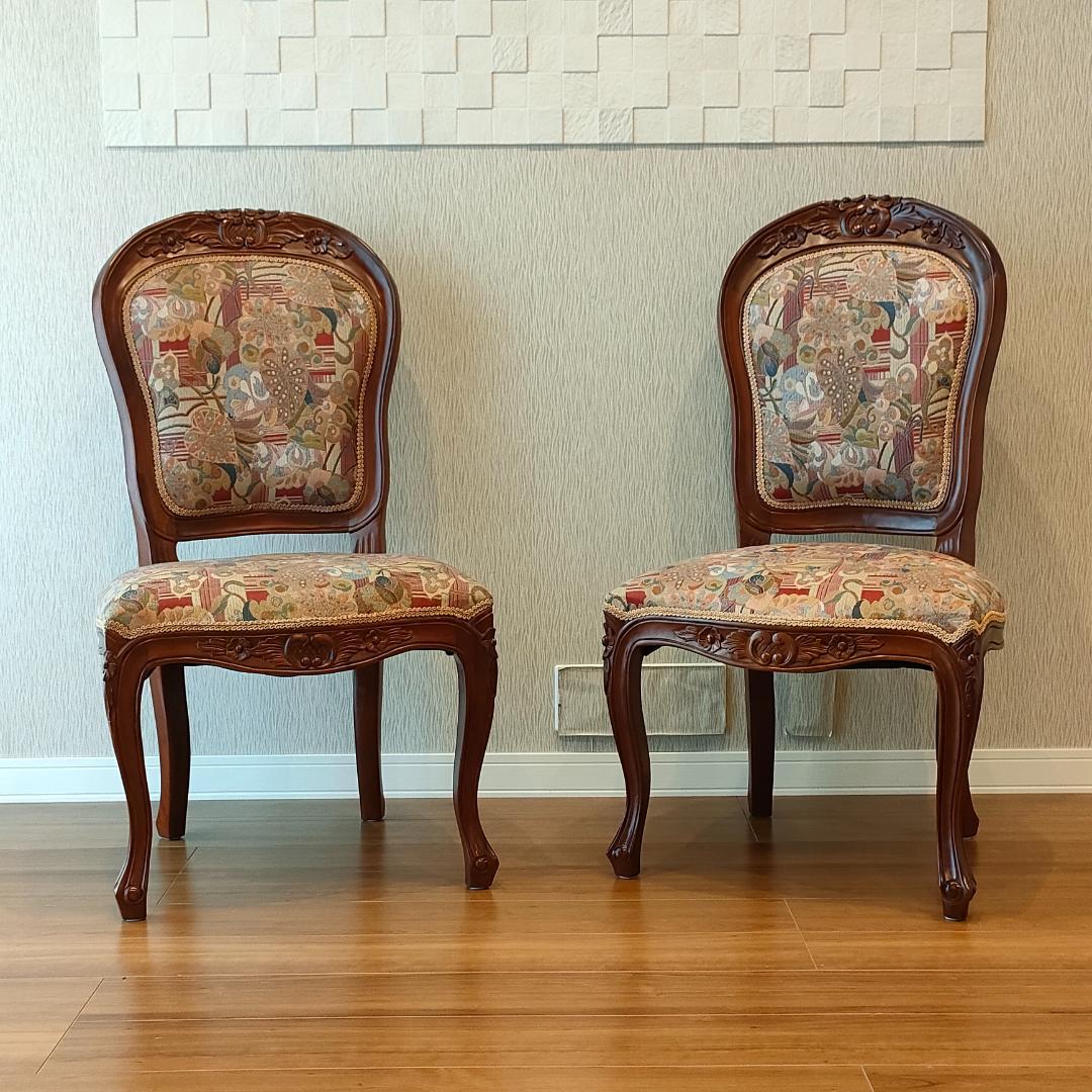 アンティーク　ダイニングチェア　猫脚　ロココ　2脚セット②