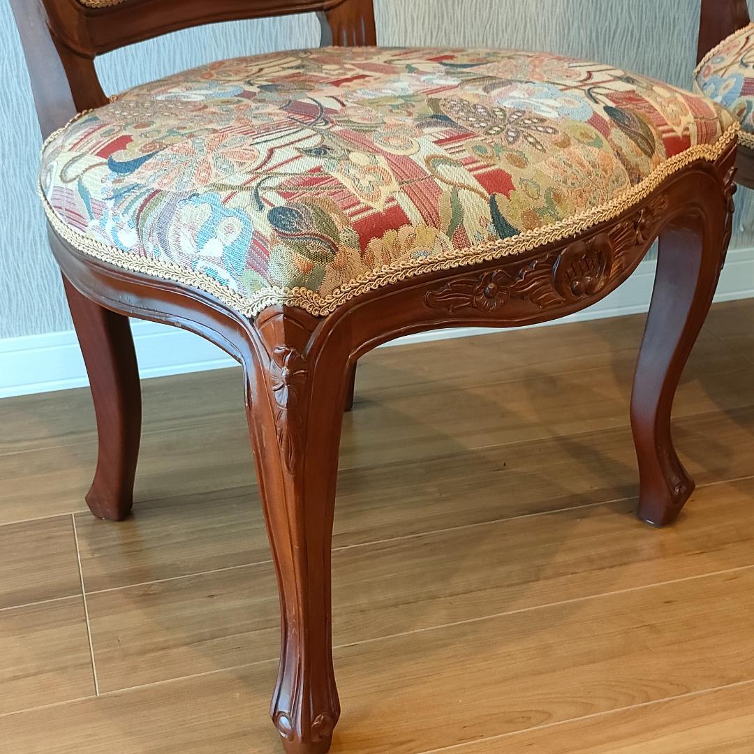 アンティーク　ダイニングチェア　猫脚　ロココ　2脚セット②