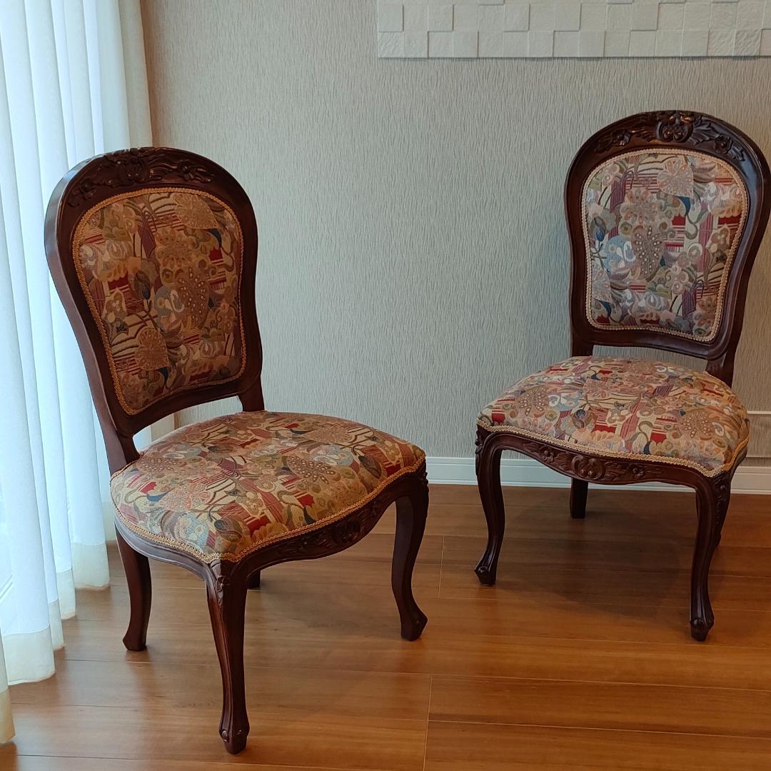 アンティーク　ダイニングチェア　猫脚　ロココ　2脚セット②