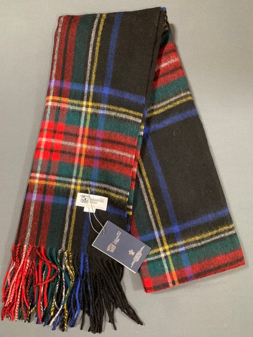 た*む様 未使用品 ジョンストンズ 大判 カシミヤ ストール　ブラックスチュワー