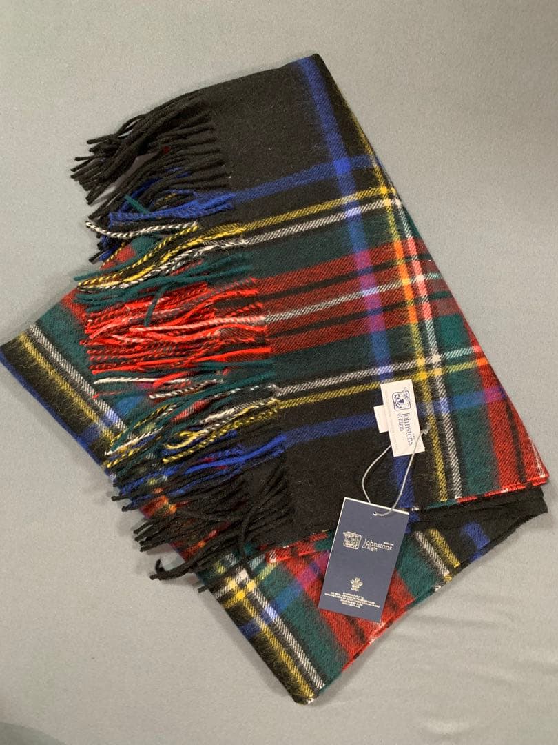 た*む様 未使用品 ジョンストンズ 大判 カシミヤ ストール　ブラックスチュワー