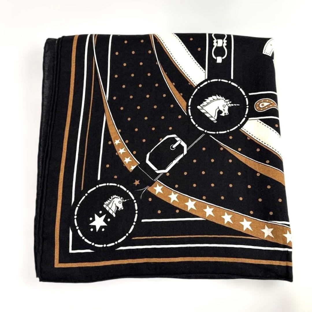 【HERMES】カレジェアン 140 朝の散歩 バンダナ ノアール カシシル 黒