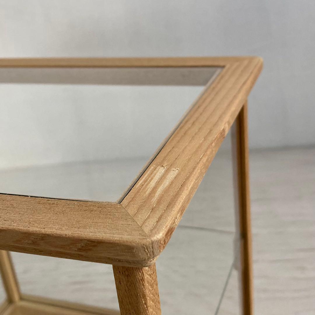 古い木製 小振り ガラスケース 2段 卓上ショーケース 小物入れ 扉なし