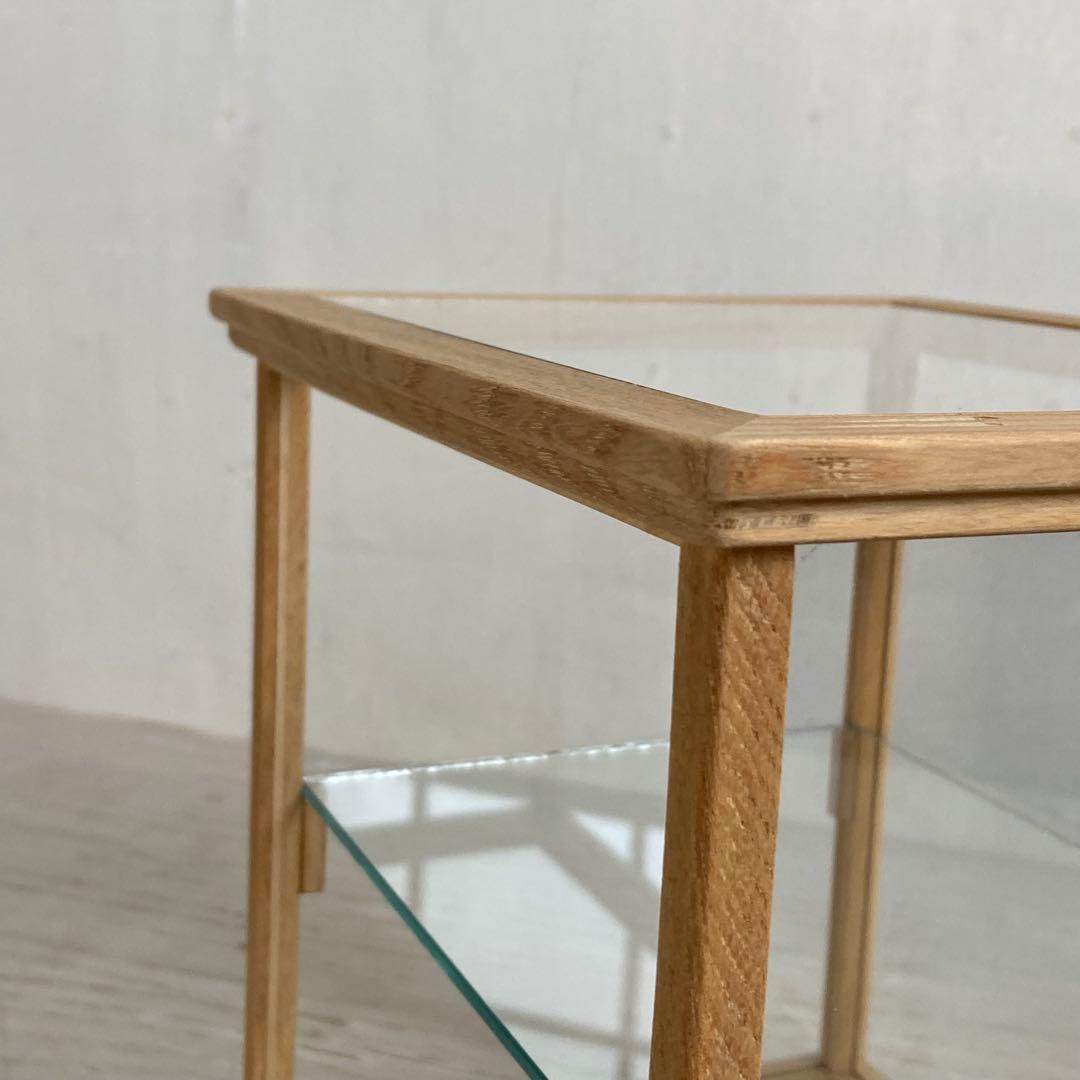 古い木製 小振り ガラスケース 2段 卓上ショーケース 小物入れ 扉なし