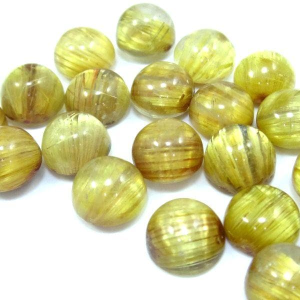 K18YG ゴールデンルチルクォーツ 7mm カボション 大粒 ピアス ゴールド