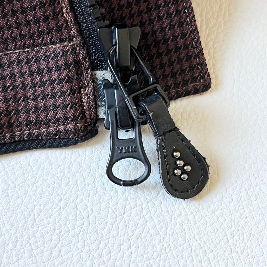 3267【美品】バートン　ジャケット ファー付き 千鳥格子　S ブラウン