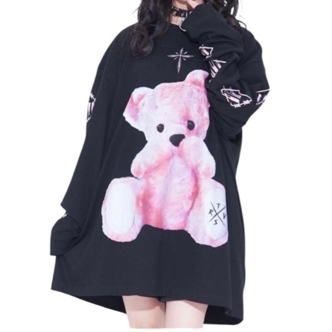 美品。.。:+* TRAVAS TOKYO ビッグ ロンTクマ ピンク×ブラック