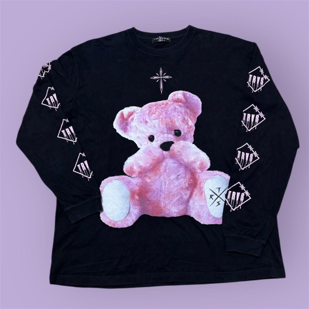 美品。.。:+* TRAVAS TOKYO ビッグ ロンTクマ ピンク×ブラック